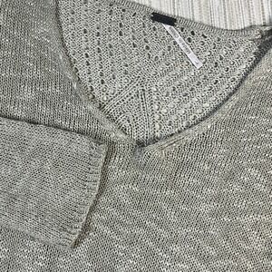 Poof Women Tan Open Knit Pointelle Back V-Neck Sweater Boho Earthy Size Large